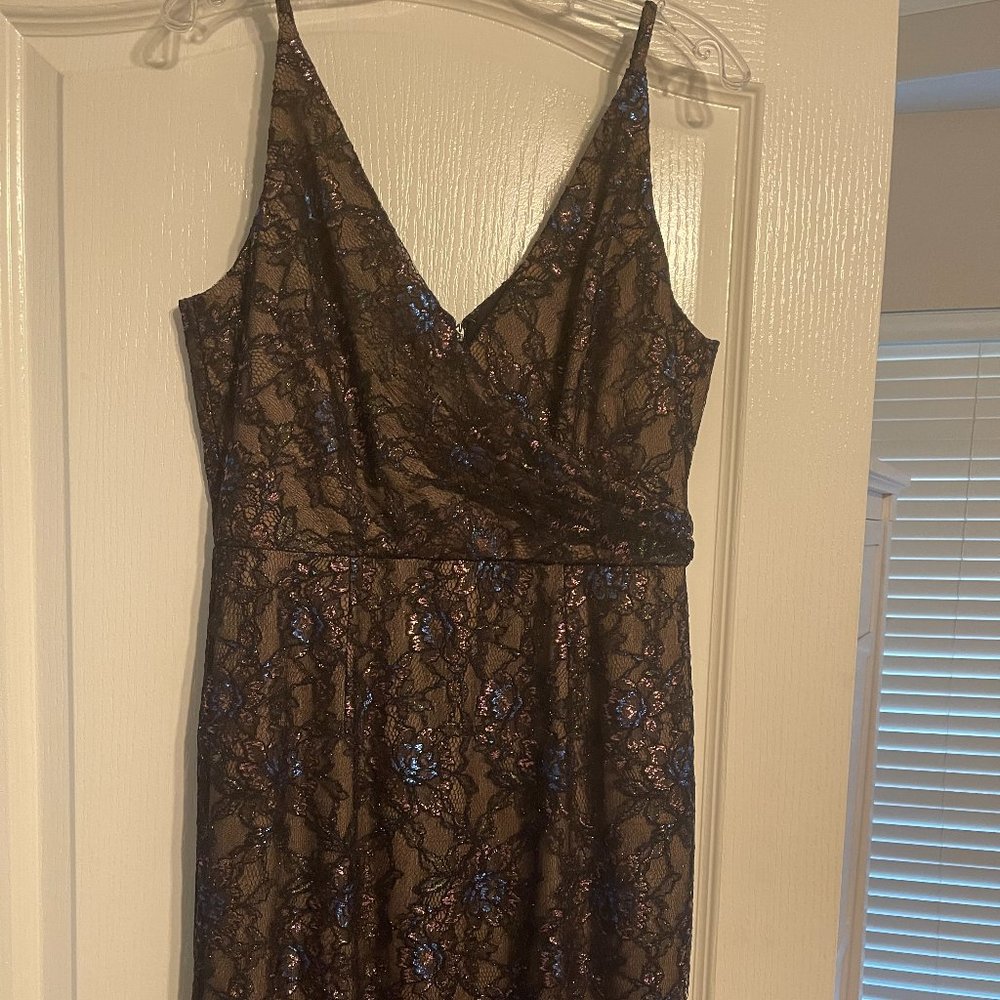 Dress the Population Sparkly Cocktail Dress with Lace Overlay Size L